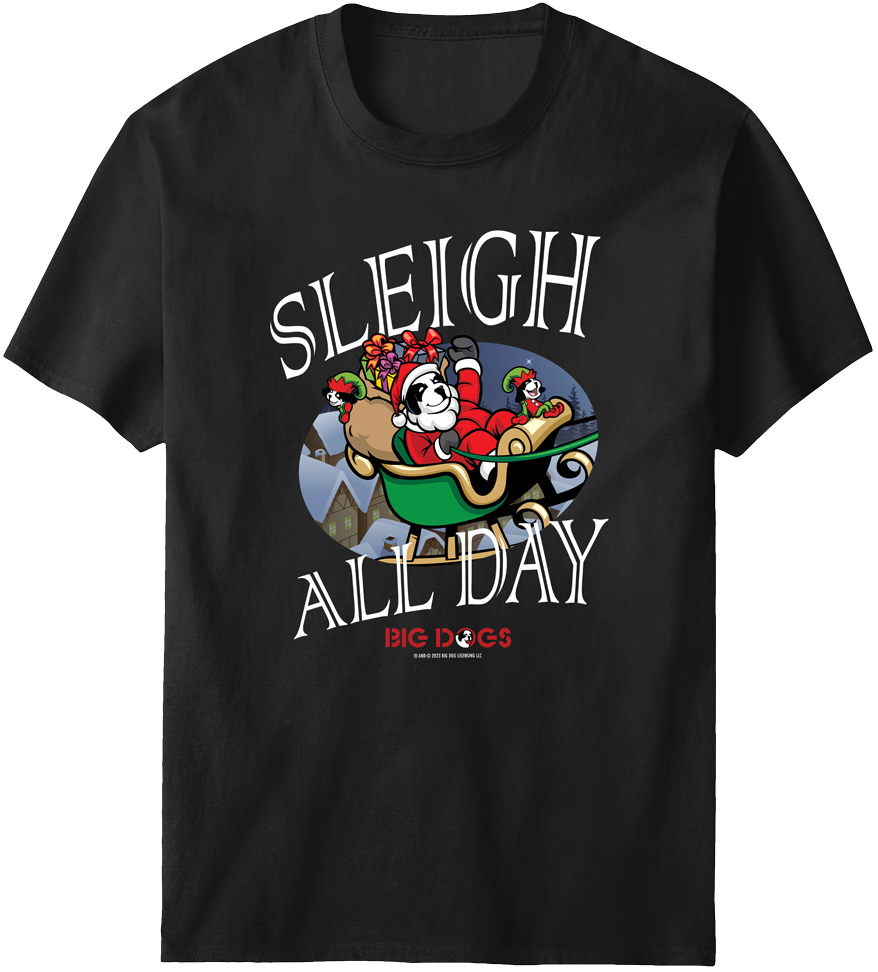 Sleigh Dogs Christmas Shirt - Puffy Vinyl Black with Red Vinyl / XL - Short Sleeve